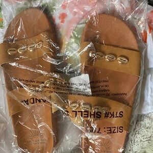Salt + Steel Tan Sandals with Shell Accents